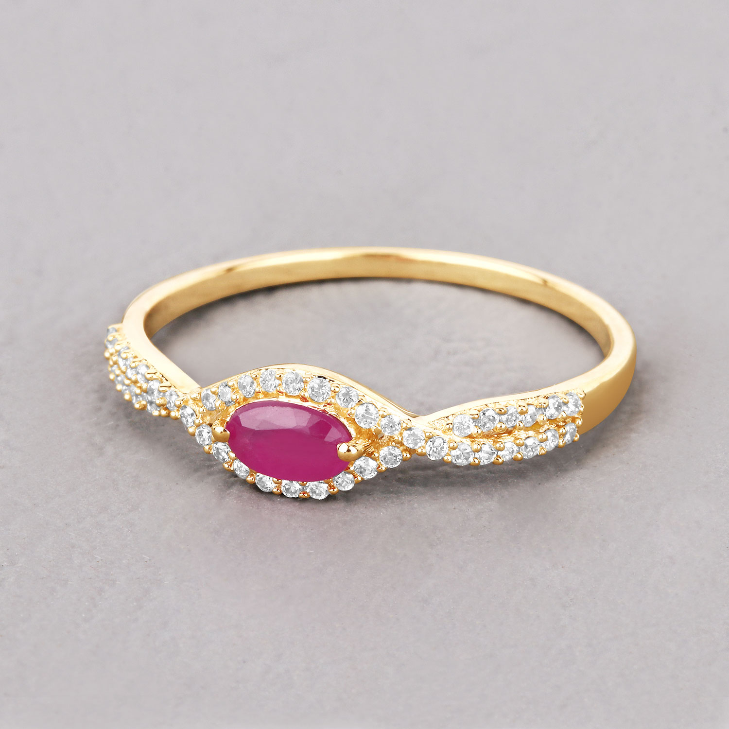0.40 Carat Genuine Ruby and White Diamond 14K Yellow Gold Ring