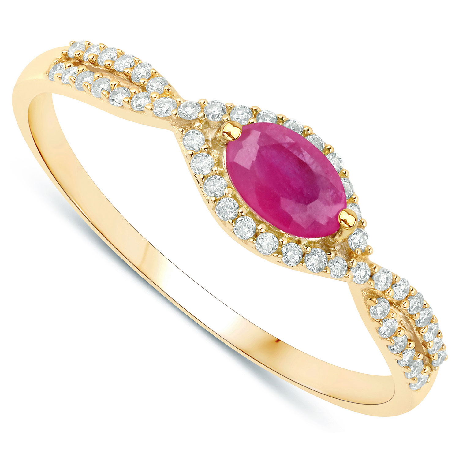 0.40 Carat Genuine Ruby and White Diamond 14K Yellow Gold Ring