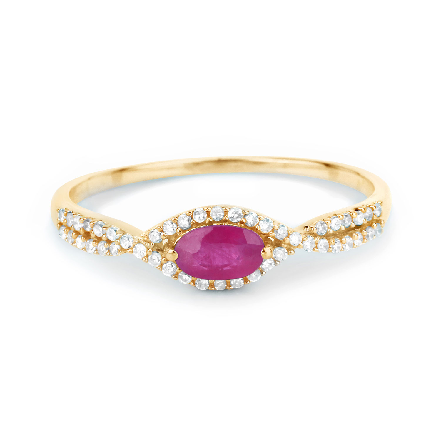 0.40 Carat Genuine Ruby and White Diamond 14K Yellow Gold Ring