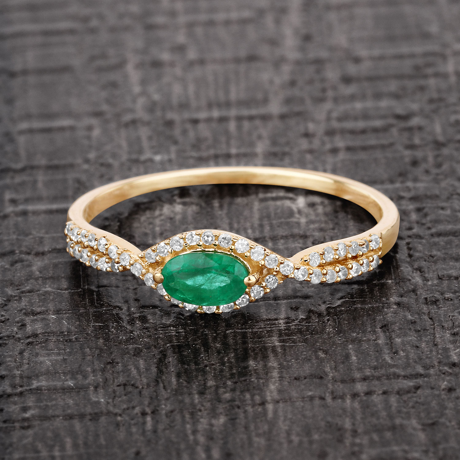 0.32 Carat Genuine Zambian Emerald and White Diamond 14K Yellow Gold Ring