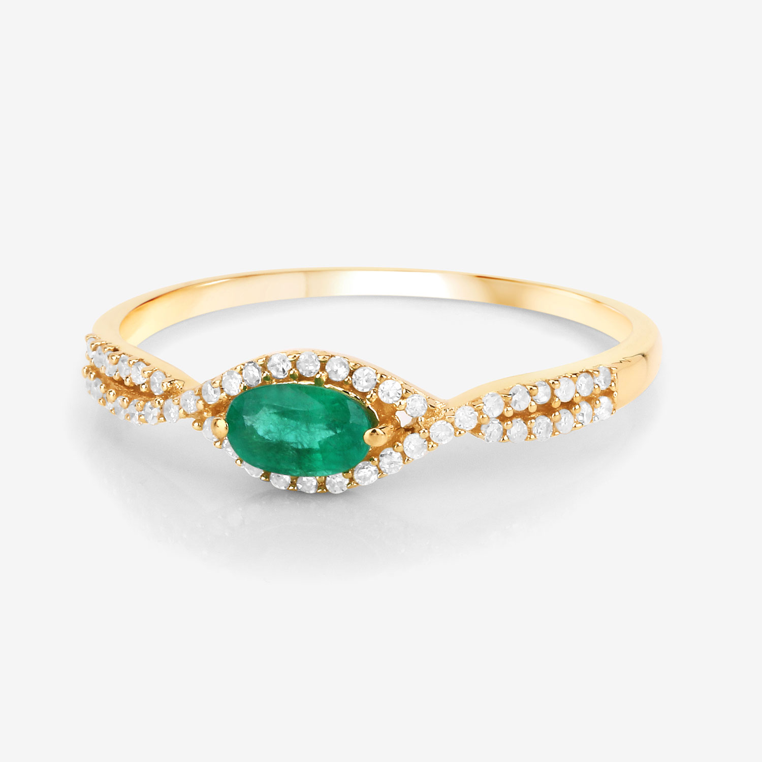 0.32 Carat Genuine Zambian Emerald and White Diamond 14K Yellow Gold Ring