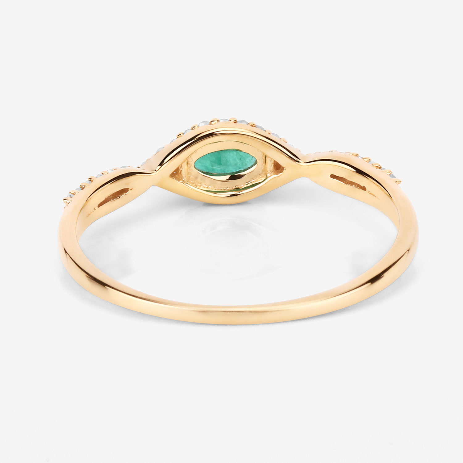 0.32 Carat Genuine Zambian Emerald and White Diamond 14K Yellow Gold Ring