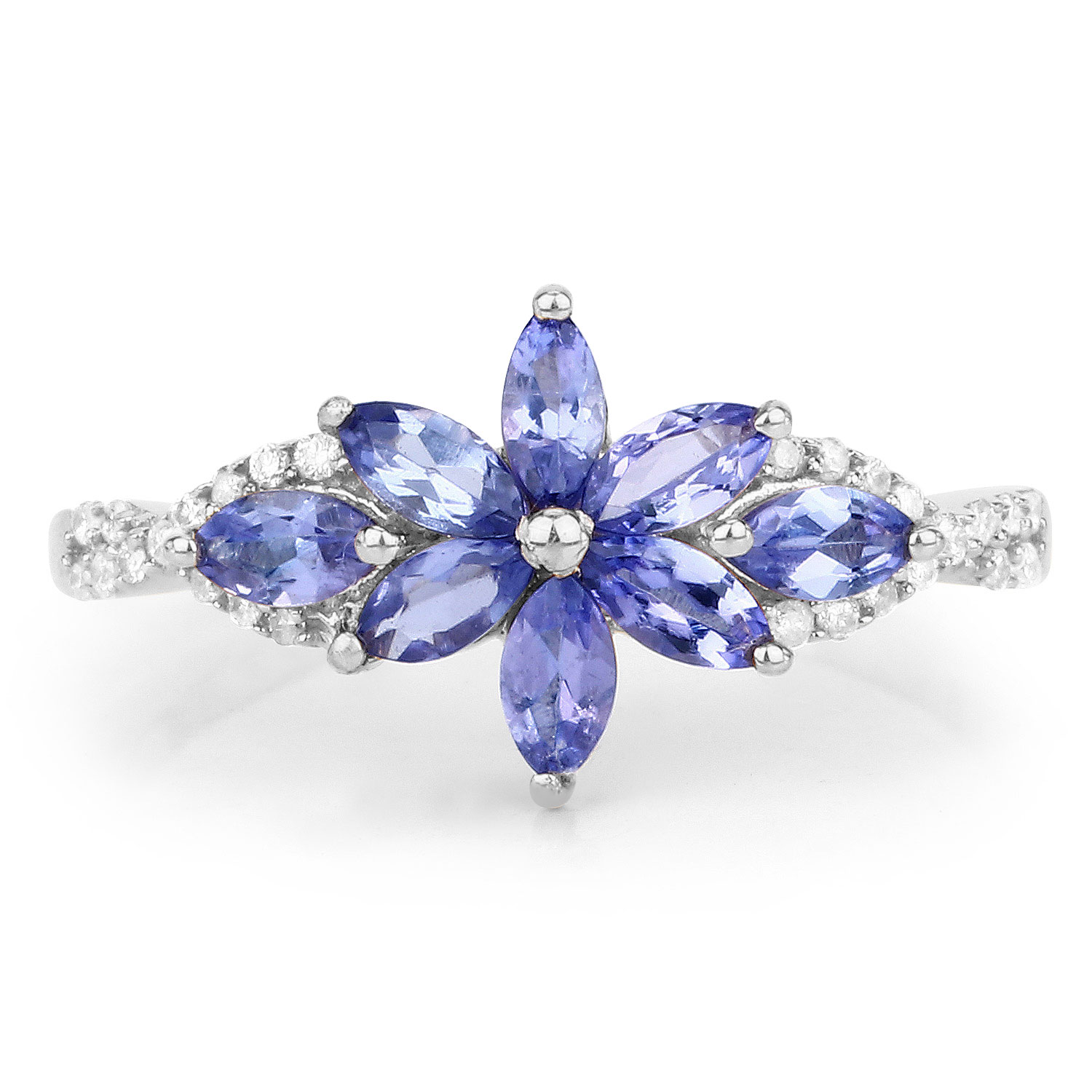 0.72 Carat Genuine Tanzanite and White Diamond 14K White Gold Ring