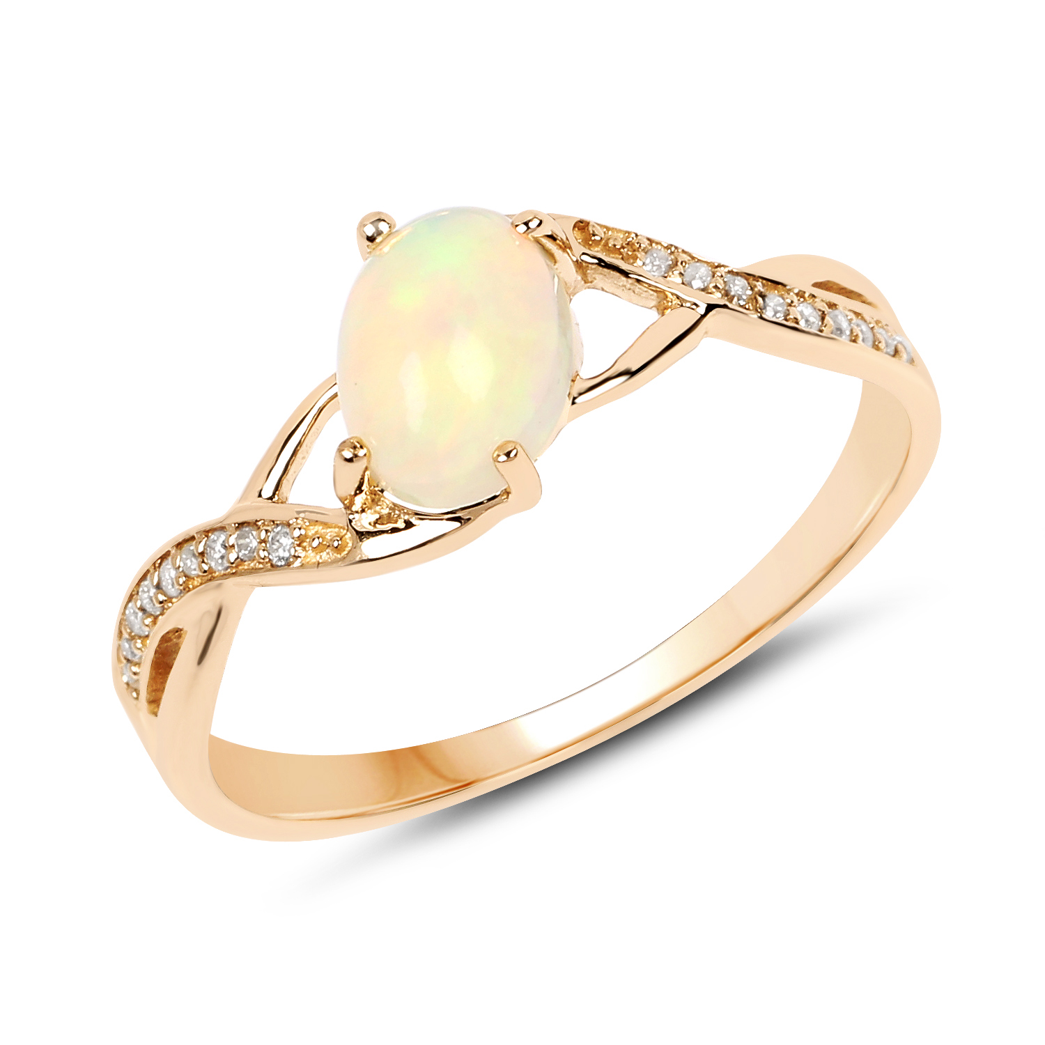 0.53 Carat Genuine Opal Ethiopian and White Diamond 14K Yellow Gold Ring