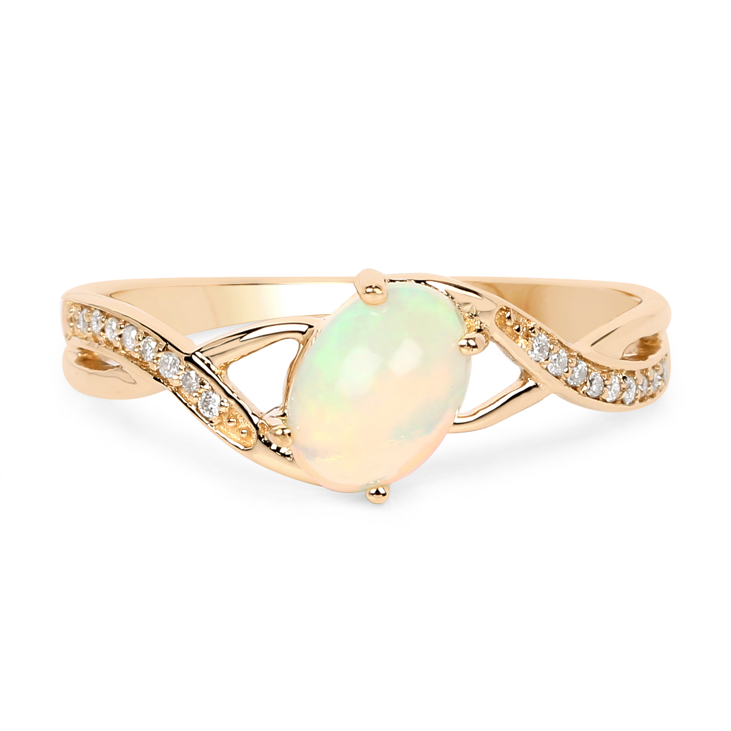 0.53 Carat Genuine Opal Ethiopian and White Diamond 14K Yellow Gold Ring