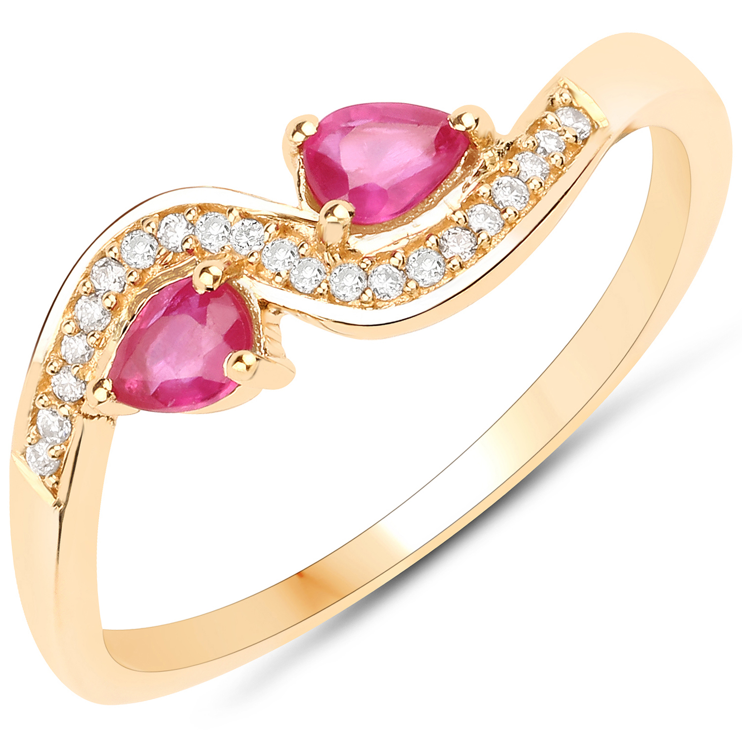 0.46 Carat Genuine Ruby and White Diamond 18K Yellow Gold Ring