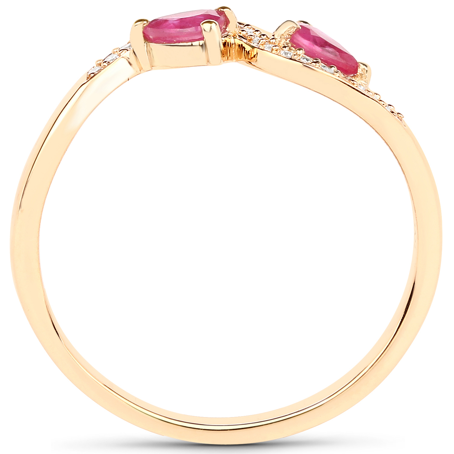 0.46 Carat Genuine Ruby and White Diamond 18K Yellow Gold Ring