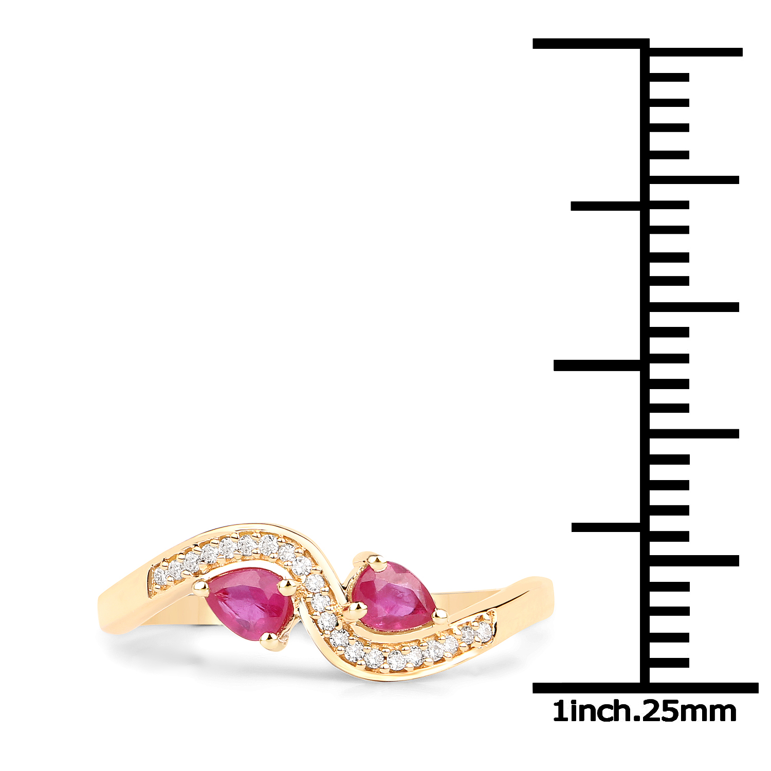 0.46 Carat Genuine Ruby and White Diamond 18K Yellow Gold Ring
