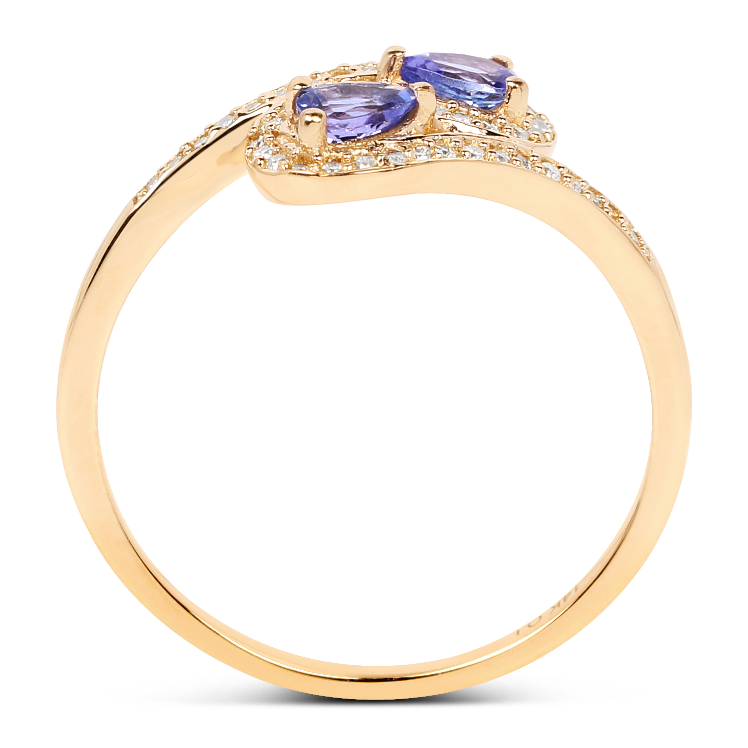 0.42 Carat Genuine Tanzanite and White Diamond 14K Yellow Gold Ring