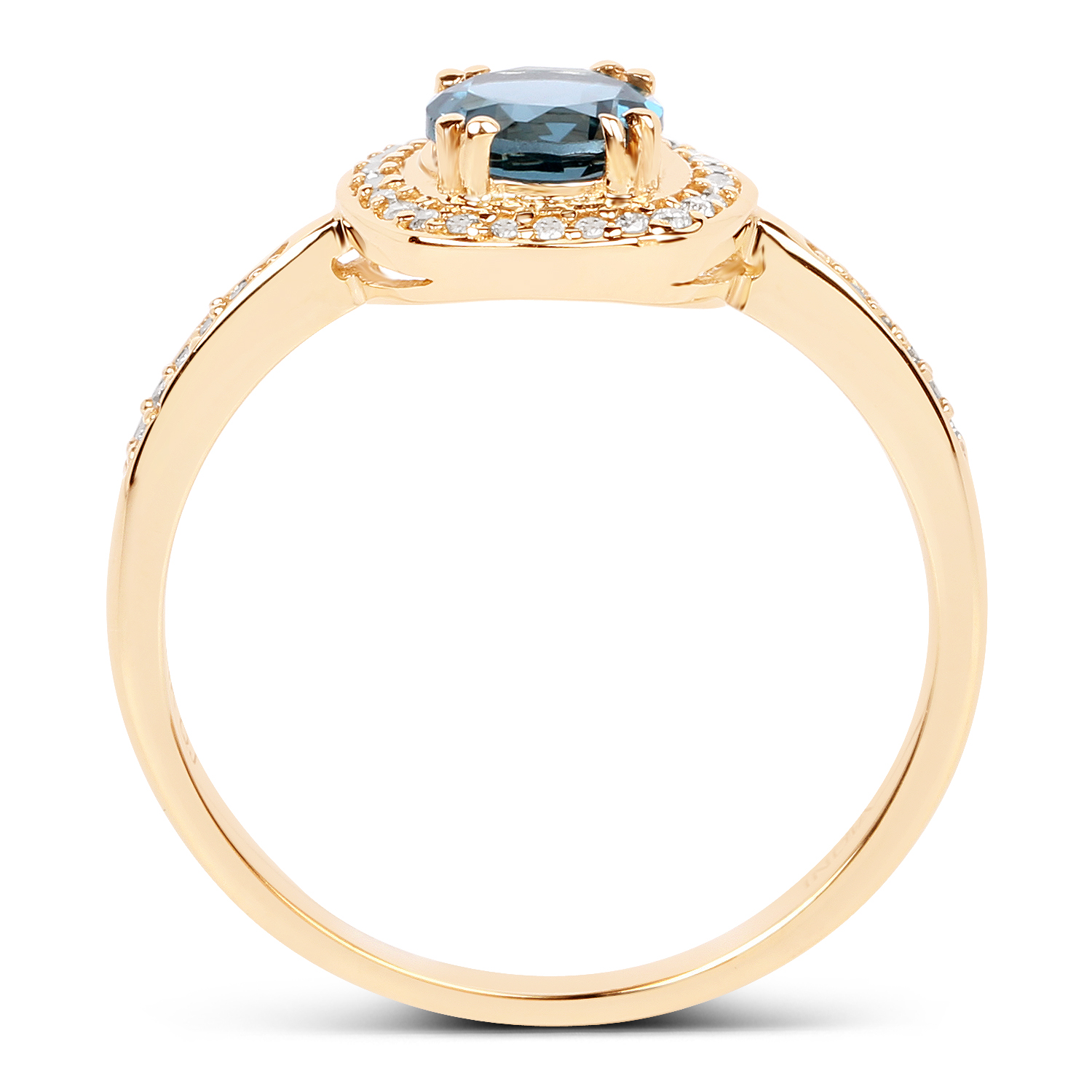 0.81 Carat Genuine London Blue Topaz and White Diamond 14K Yellow Gold Ring