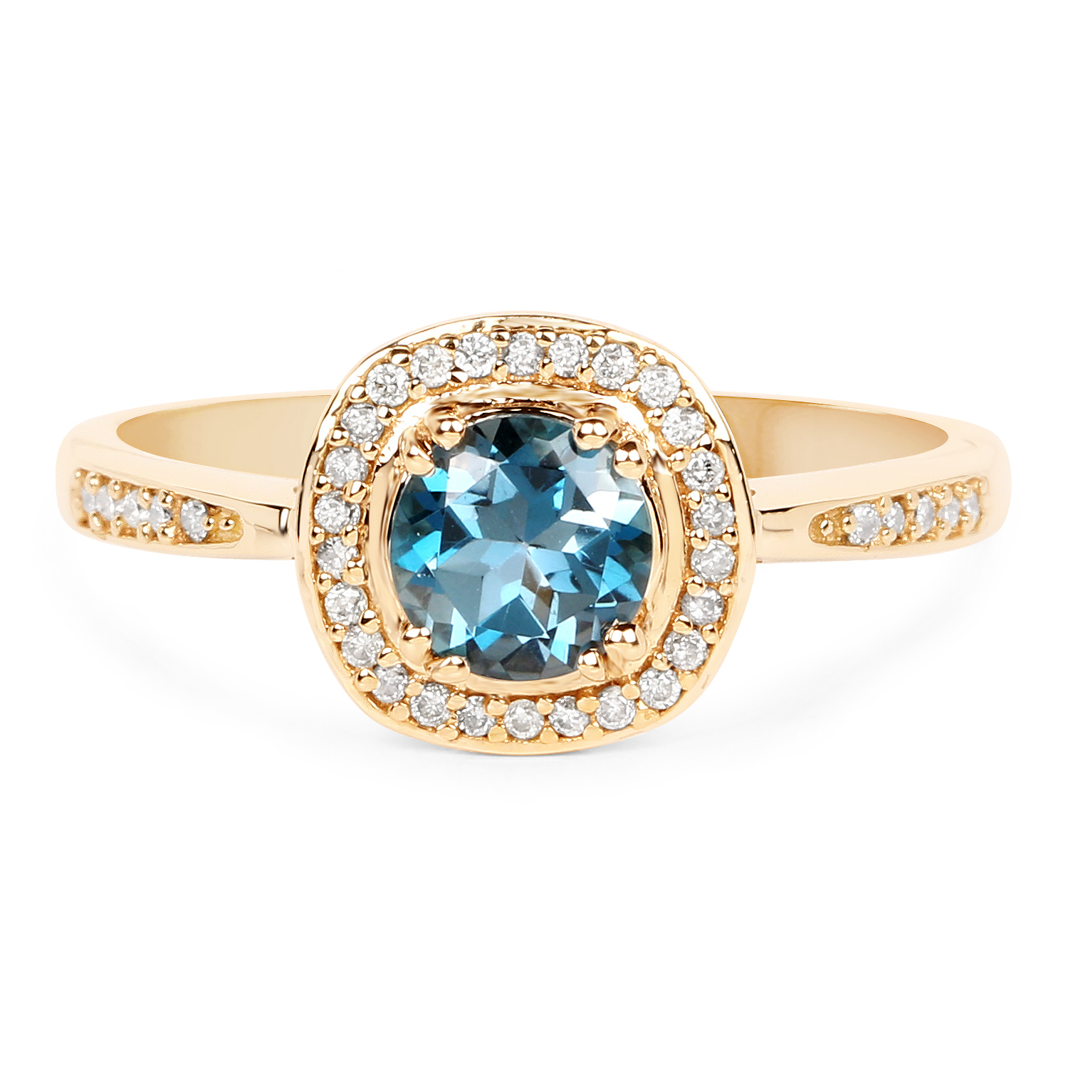 0.81 Carat Genuine London Blue Topaz and White Diamond 14K Yellow Gold Ring