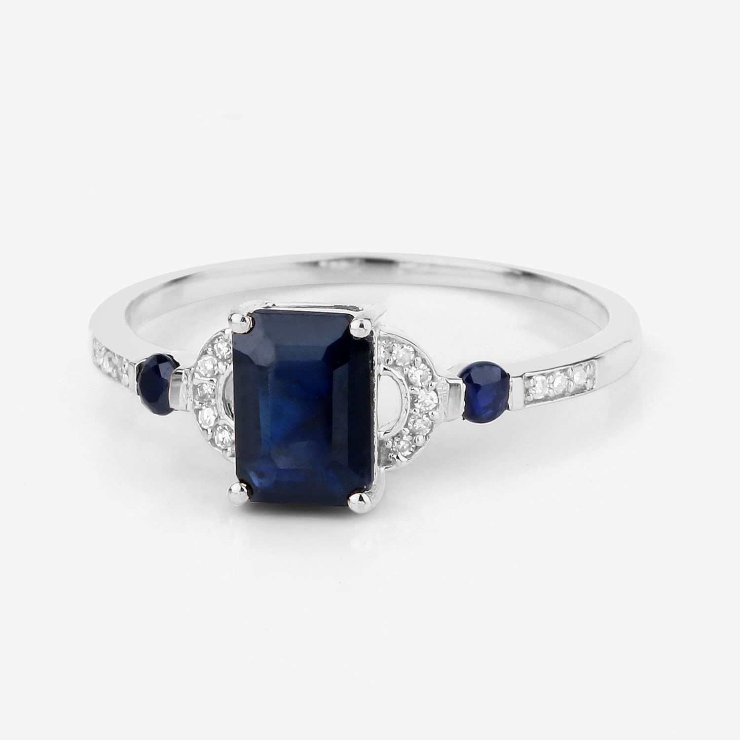 1.64 Carat Genuine Blue Sapphire and White Diamond 14K White Gold Ring
