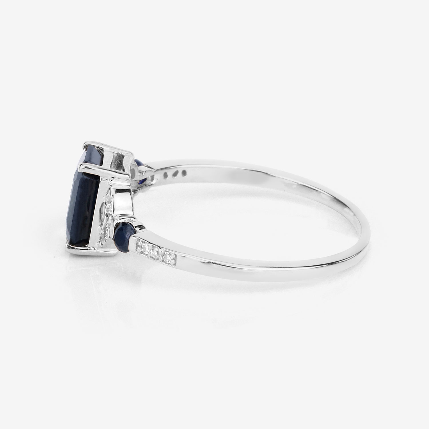 1.64 Carat Genuine Blue Sapphire and White Diamond 14K White Gold Ring