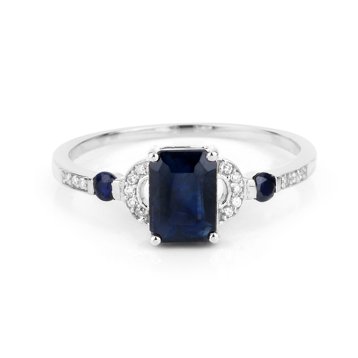 1.64 Carat Genuine Blue Sapphire and White Diamond 14K White Gold Ring