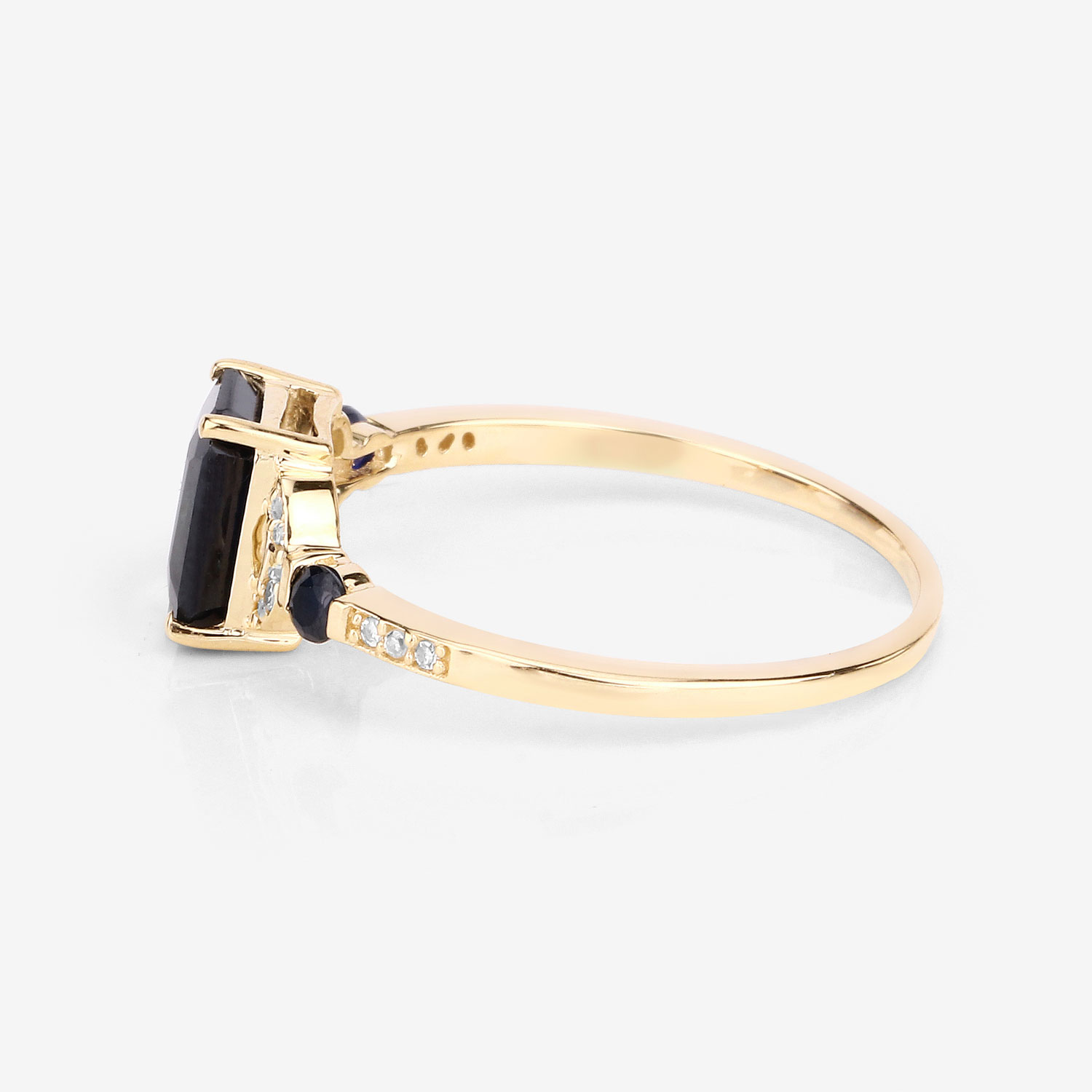 1.64 Carat Genuine Blue Sapphire and White Diamond 14K Yellow Gold Ring