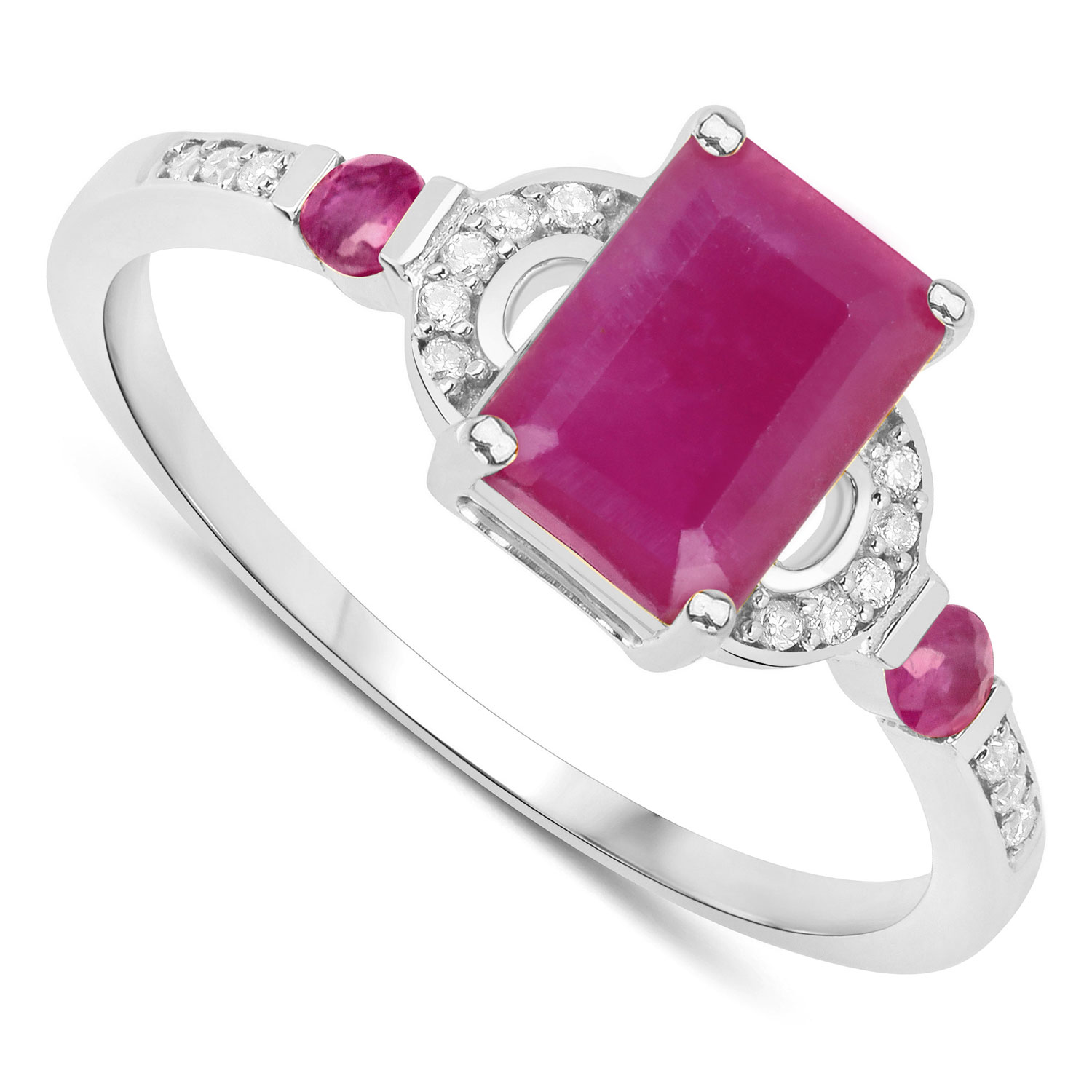 1.52 Carat Genuine Ruby and White Diamond 14K White Gold Ring