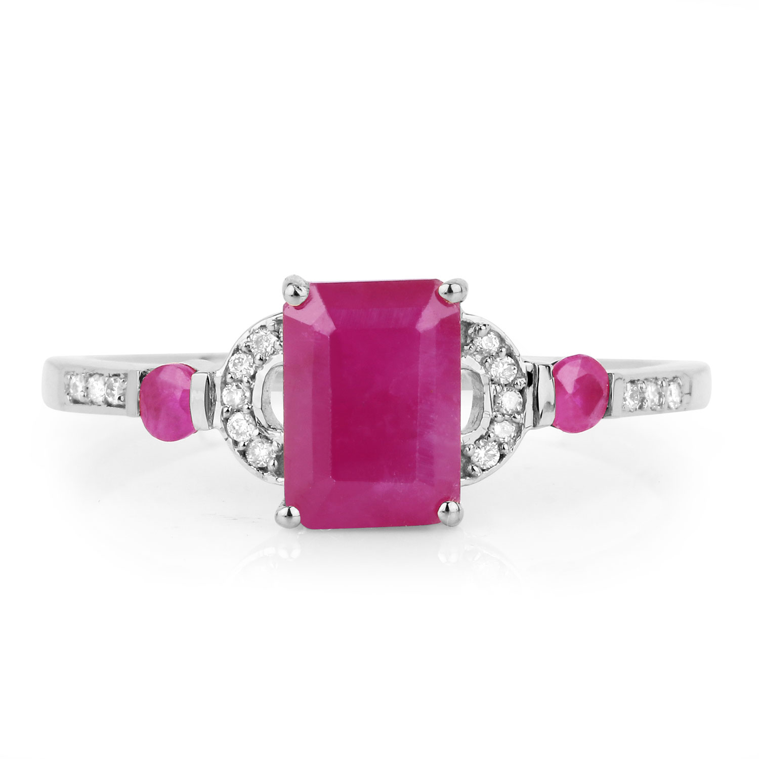 1.52 Carat Genuine Ruby and White Diamond 14K White Gold Ring