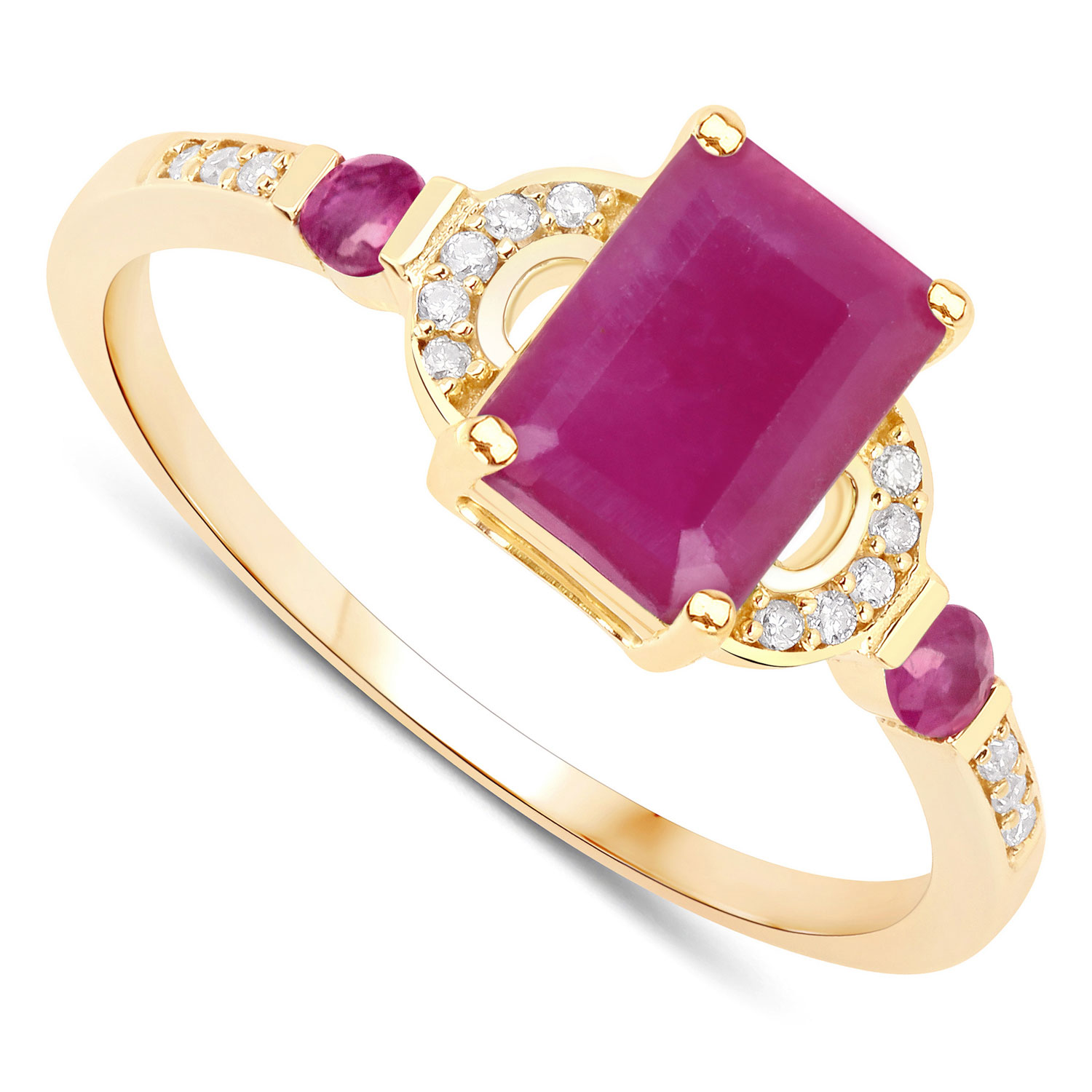 1.52 Carat Genuine Ruby and White Diamond 14K Yellow Gold Ring