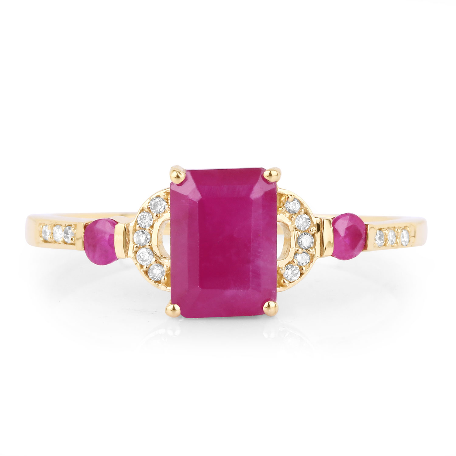 1.52 Carat Genuine Ruby and White Diamond 14K Yellow Gold Ring