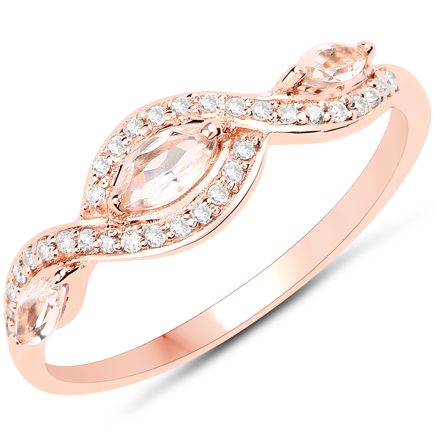 0.41 Carat Genuine Morganite and White Diamond 18K Rose Gold Ring