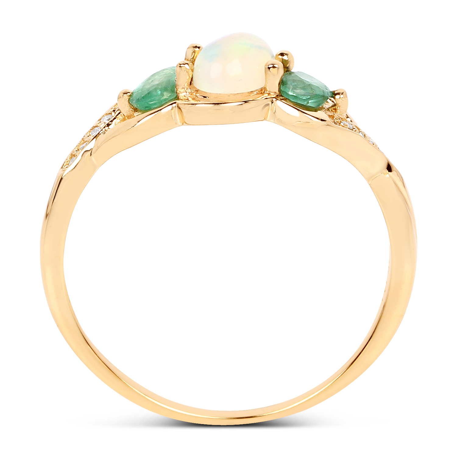 0.61 Carat Genuine Ethiopian Opal, Zambian Emerald & White Diamond 14K Yellow Gold Ring