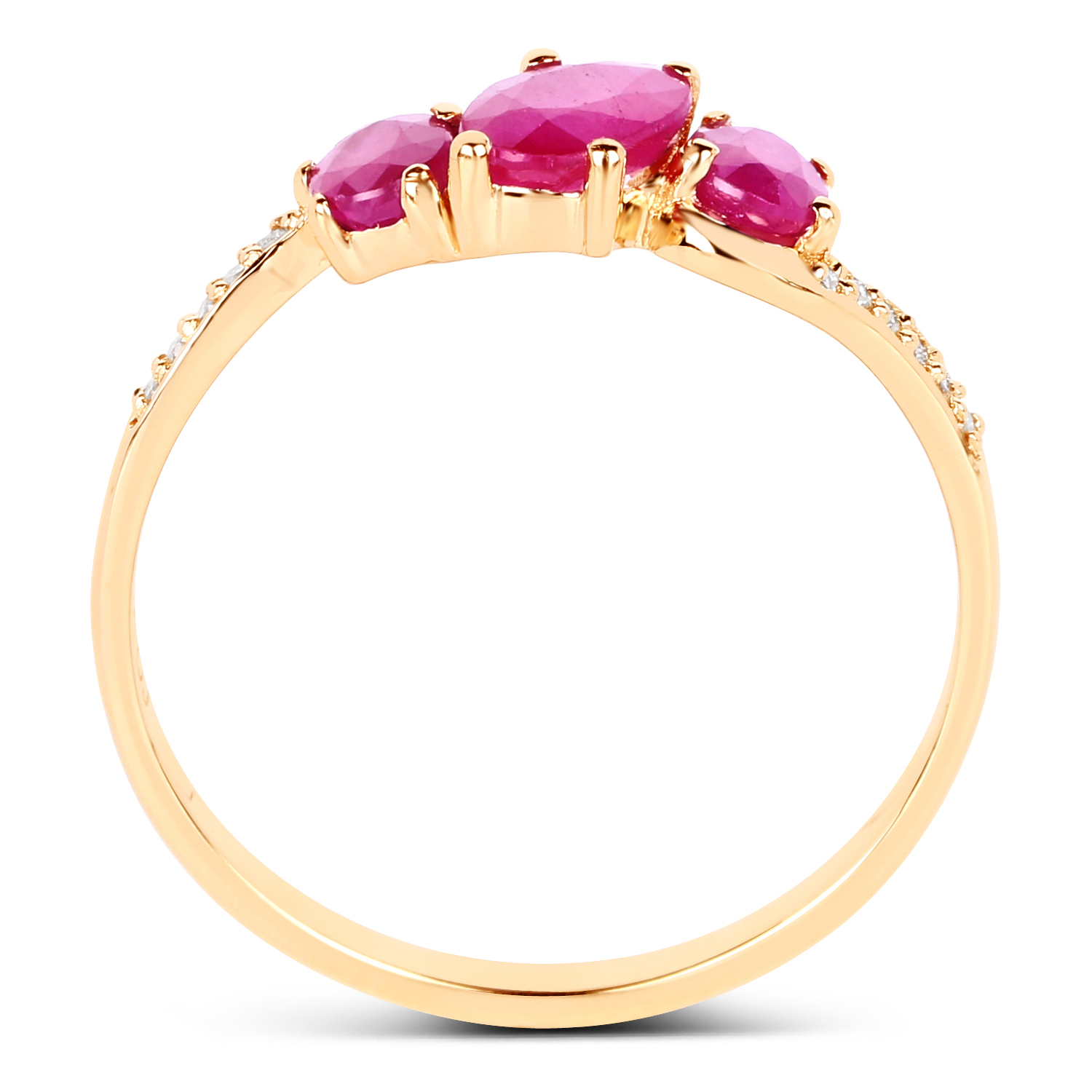 1.00 Carat Genuine Ruby and White Diamond 14K Yellow Gold Ring