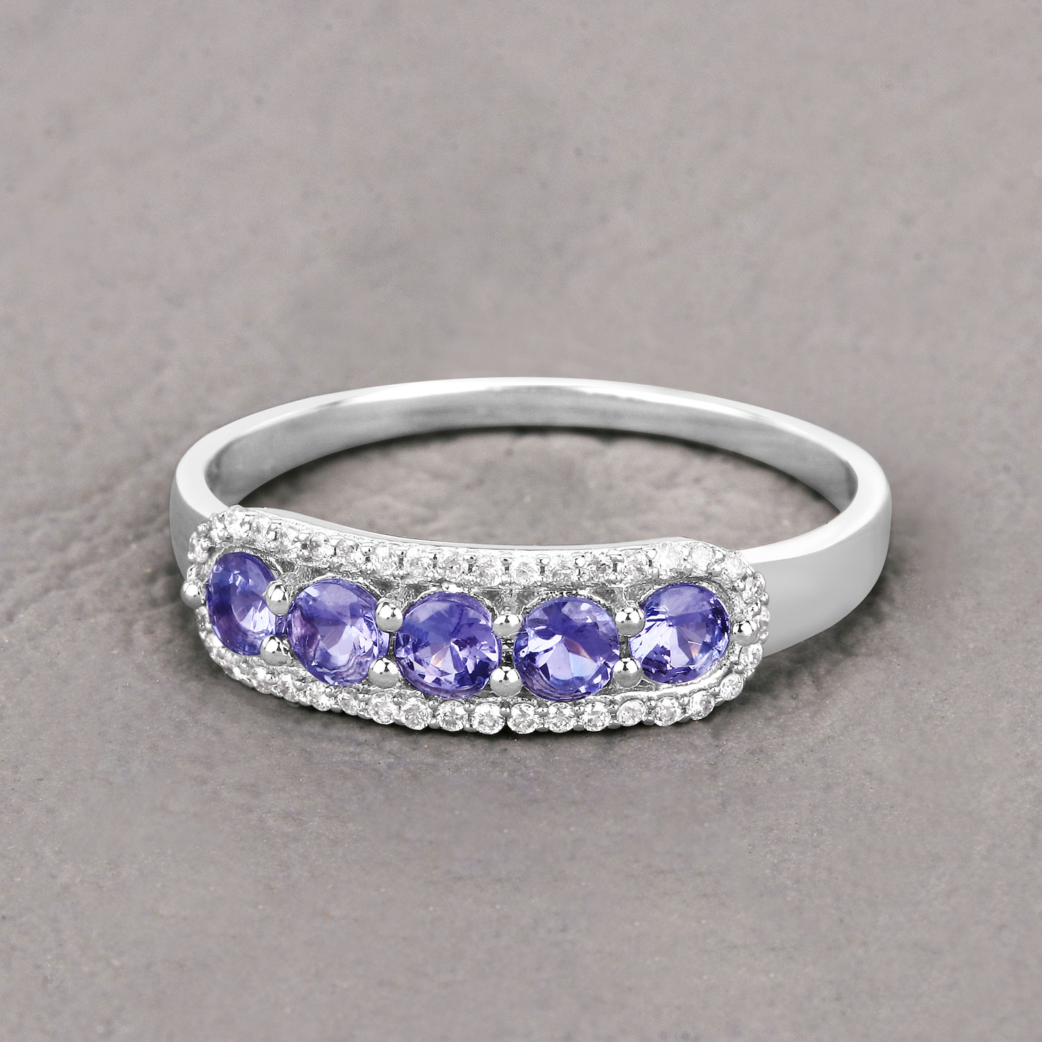 0.61 Carat Genuine Tanzanite and White Diamond 14K White Gold Ring