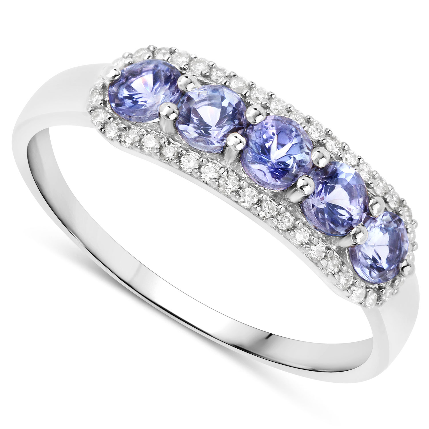 0.61 Carat Genuine Tanzanite and White Diamond 14K White Gold Ring