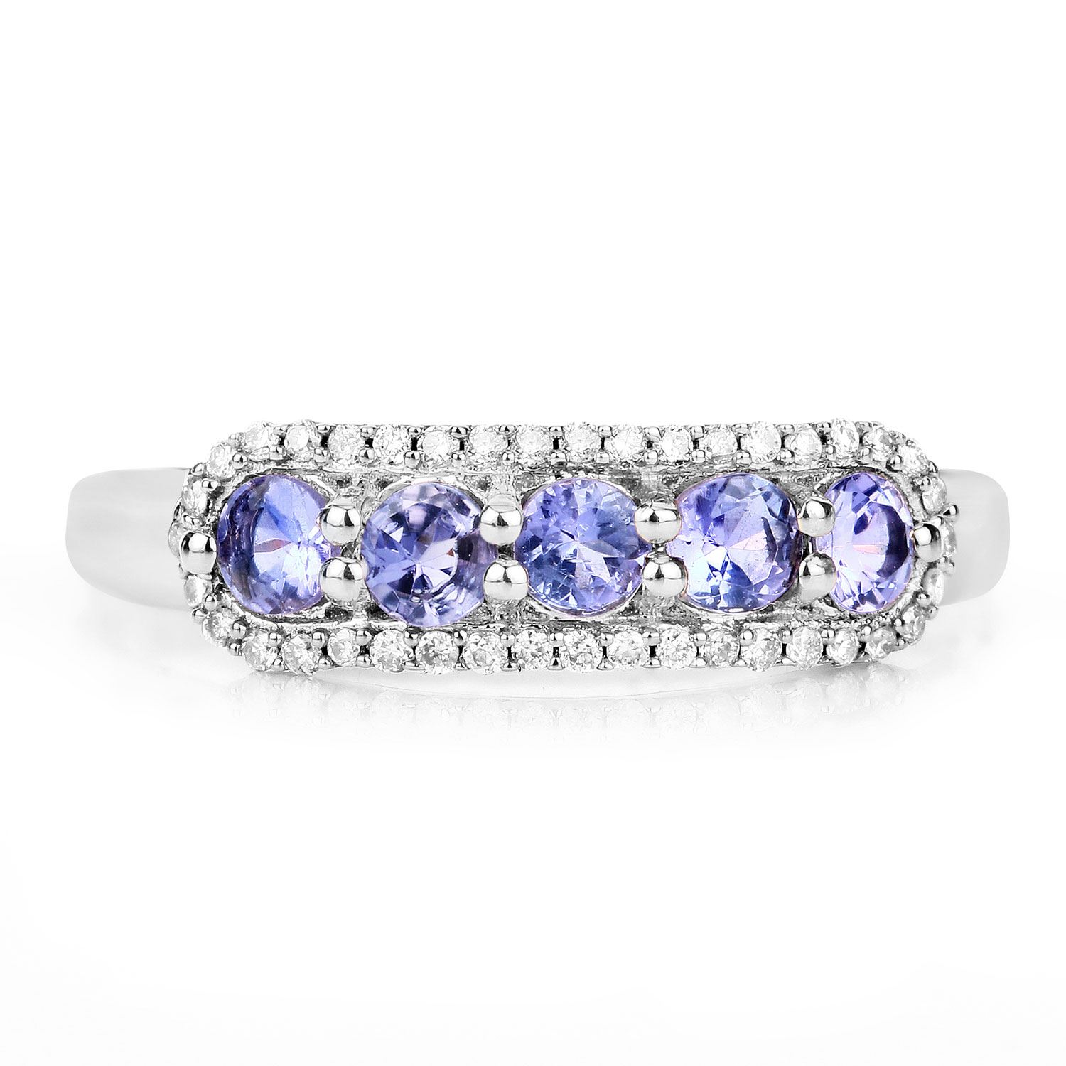 0.61 Carat Genuine Tanzanite and White Diamond 14K White Gold Ring