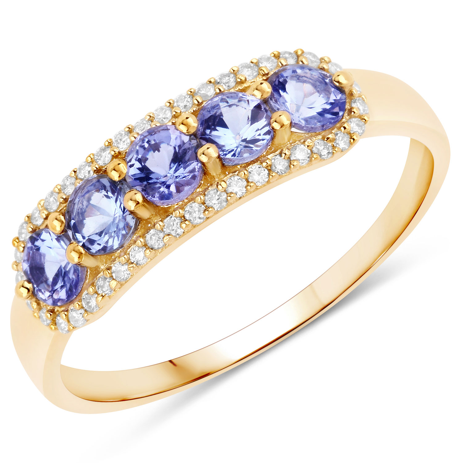 0.61 Carat Genuine Tanzanite and White Diamond 14K Yellow Gold Ring