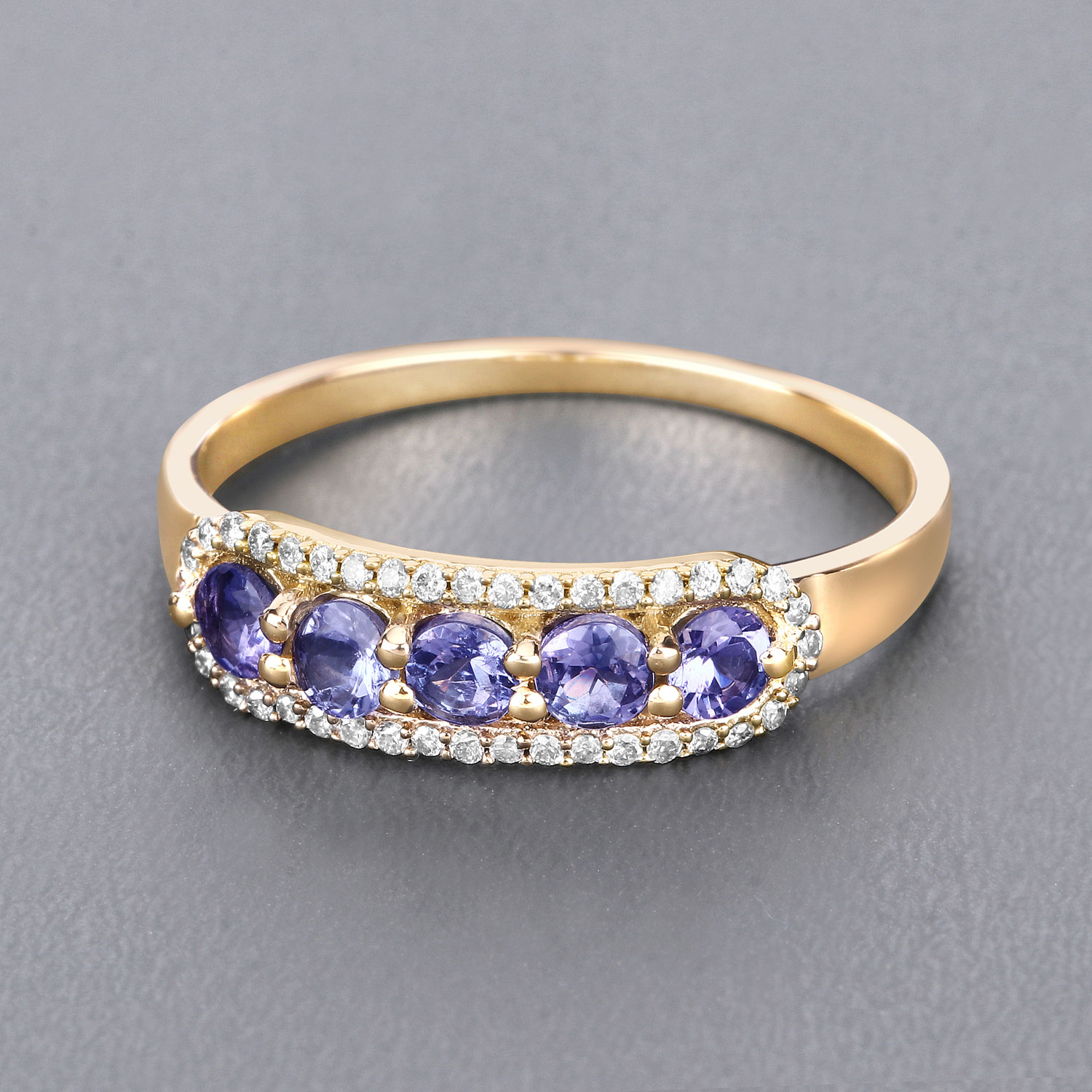 0.61 Carat Genuine Tanzanite and White Diamond 14K Yellow Gold Ring