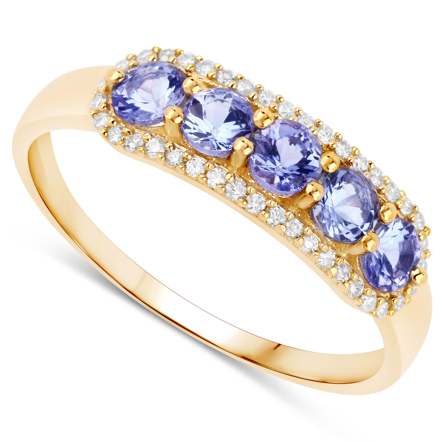 0.61 Carat Genuine Tanzanite and White Diamond 14K Yellow Gold Ring