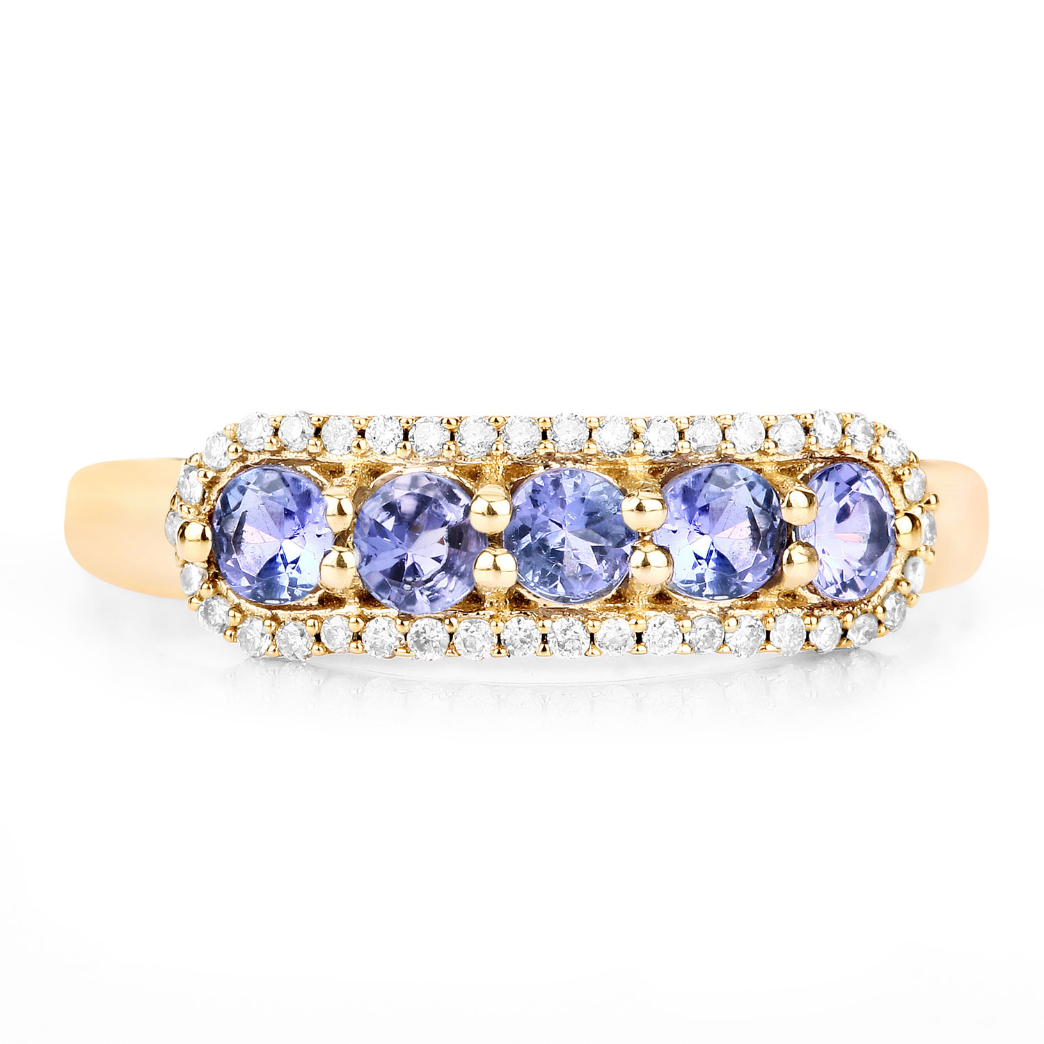 0.61 Carat Genuine Tanzanite and White Diamond 14K Yellow Gold Ring