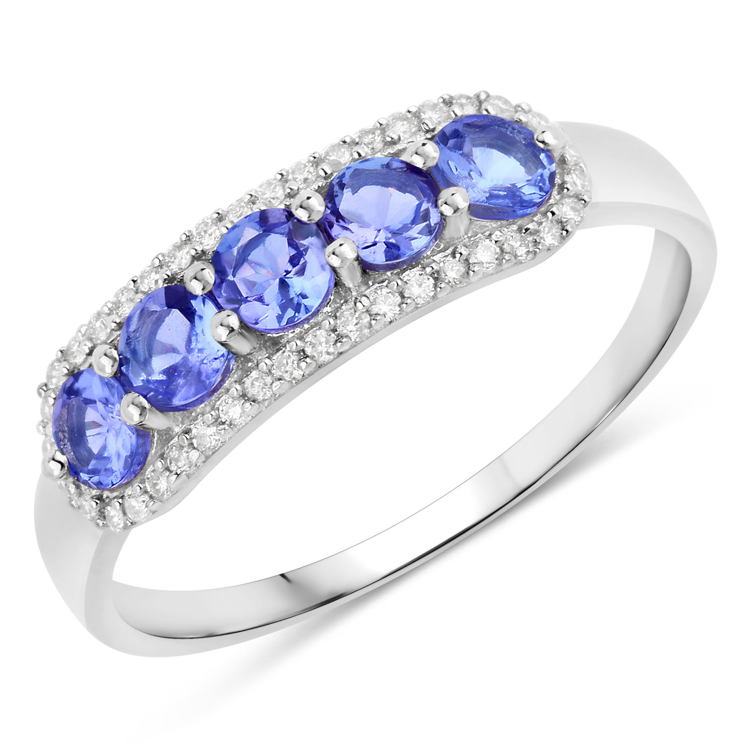 0.61 Carat Genuine Tanzanite and White Diamond 14K White Gold Ring