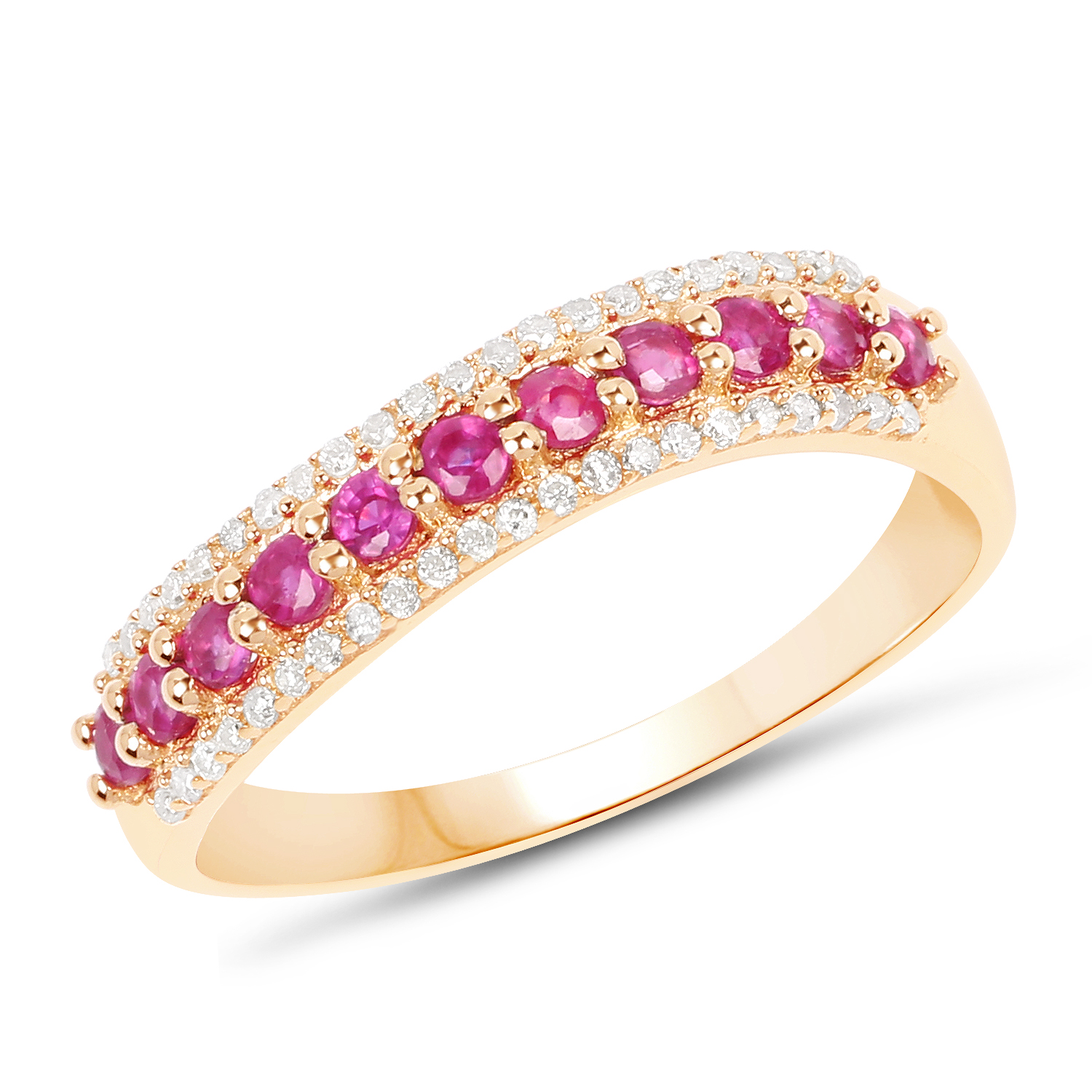 0.63 Carat Genuine Ruby and White Diamond 14K Yellow Gold Ring