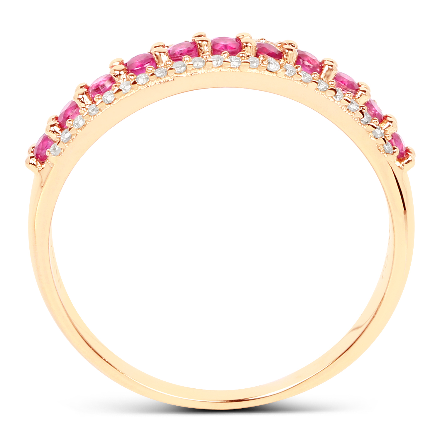 0.63 Carat Genuine Ruby and White Diamond 14K Yellow Gold Ring