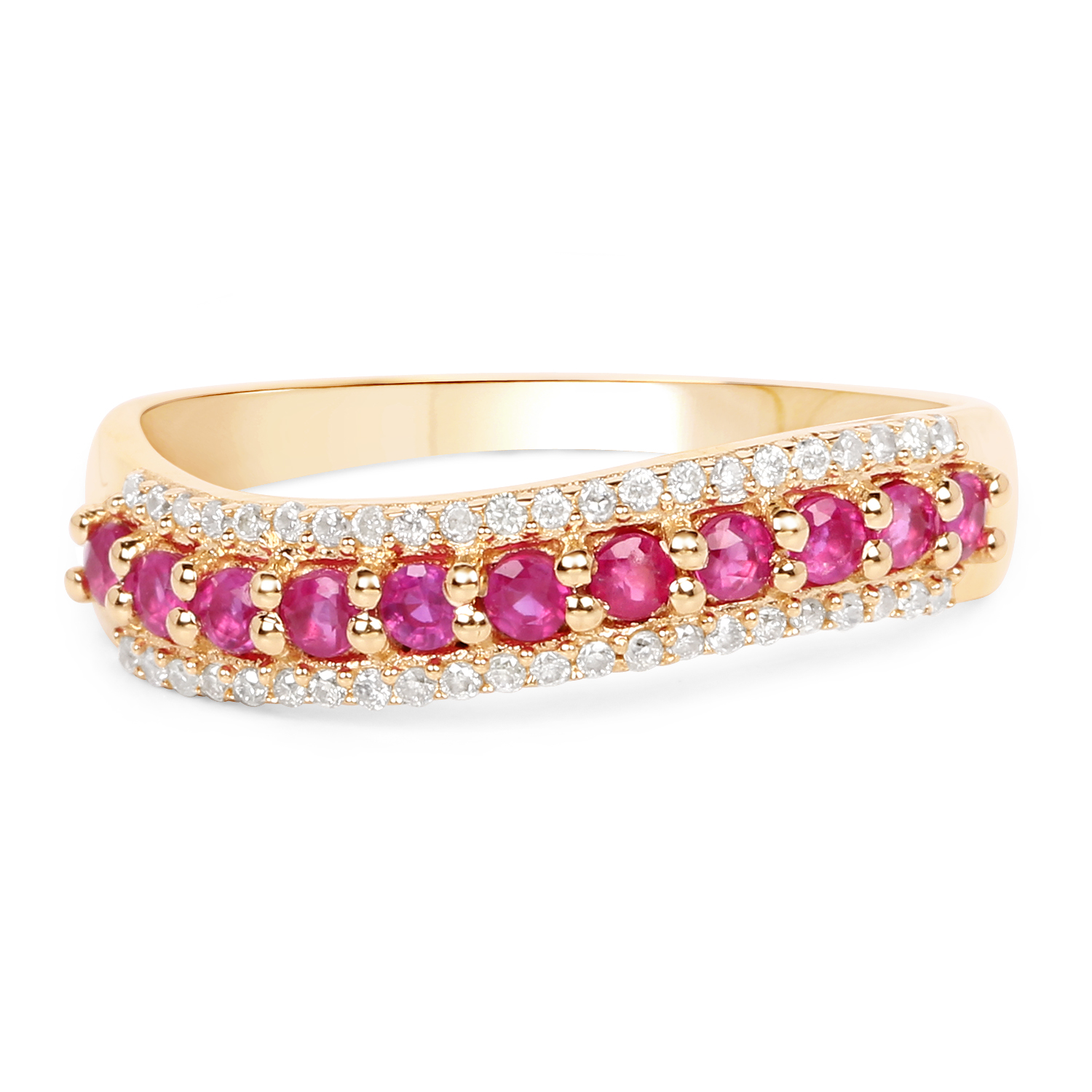 0.63 Carat Genuine Ruby and White Diamond 14K Yellow Gold Ring