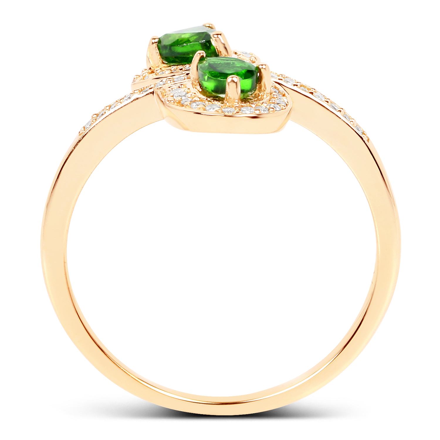0.52 Carat Genuine Chrome Diopside and White Diamond 14K Yellow Gold Ring