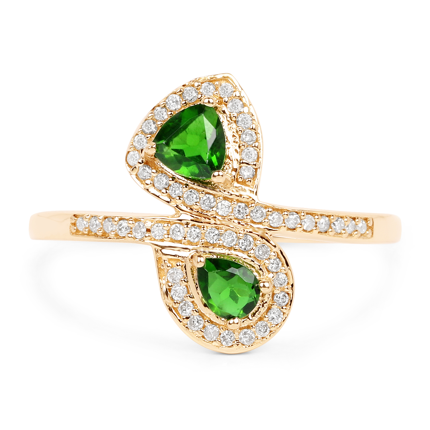 0.52 Carat Genuine Chrome Diopside and White Diamond 14K Yellow Gold Ring