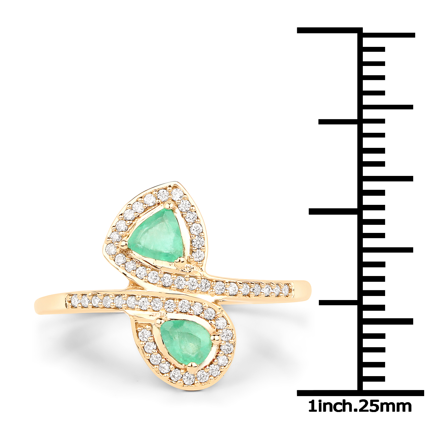 0.55 Carat Genuine Zambian Emerald and White Diamond 18K Yellow Gold Ring