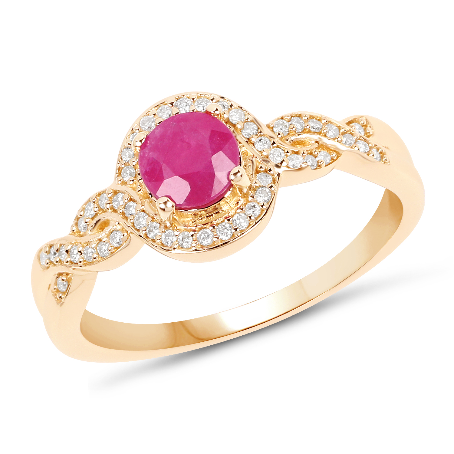 0.68 Carat Genuine Ruby and White Diamond 14K Yellow Gold Ring