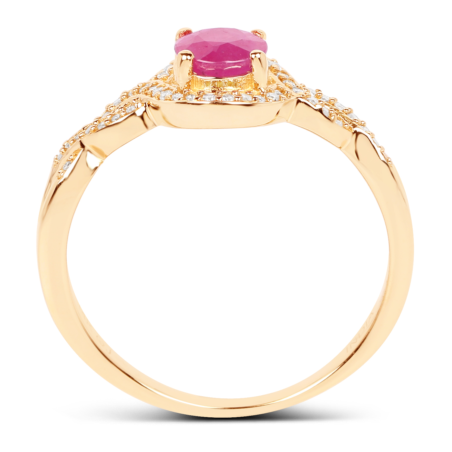 0.68 Carat Genuine Ruby and White Diamond 14K Yellow Gold Ring