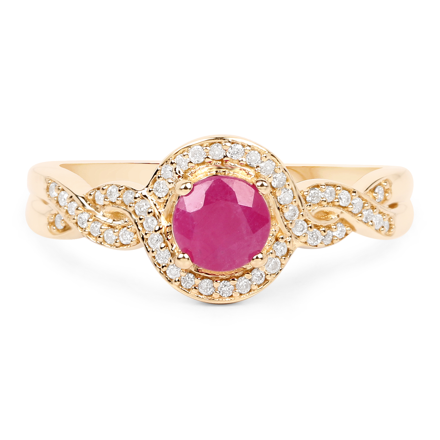 0.68 Carat Genuine Ruby and White Diamond 14K Yellow Gold Ring