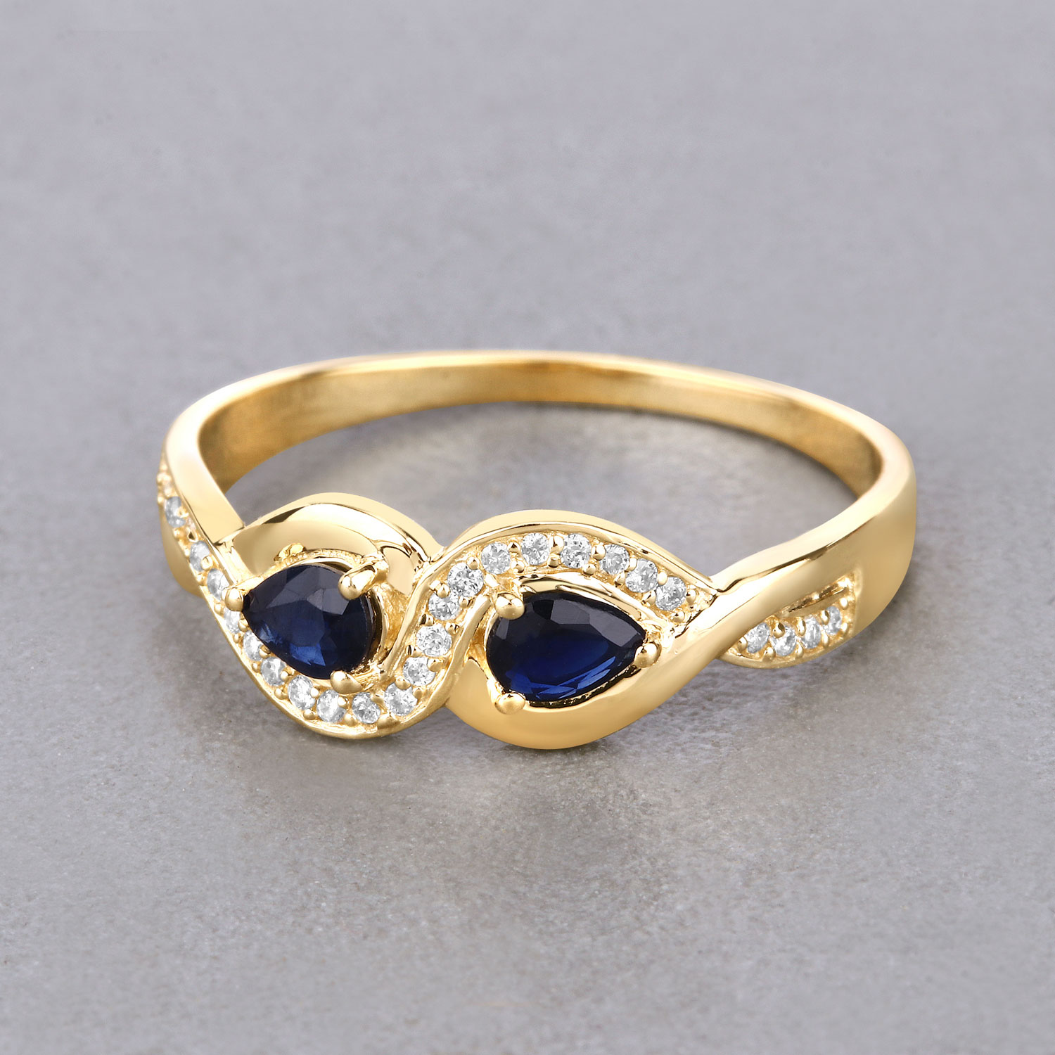 0.47 Carat Genuine Blue Sapphire and White Diamond 14K Yellow Gold Ring