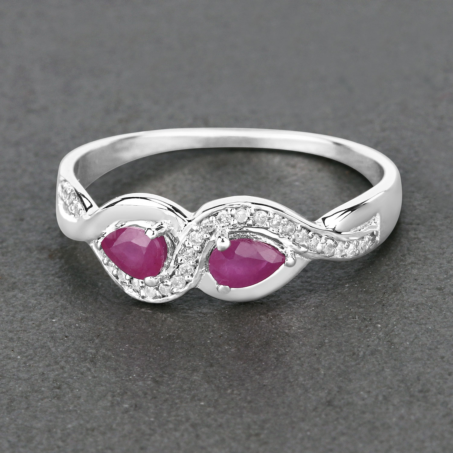 0.47 Carat Genuine Ruby and White Diamond 14K White Gold Ring