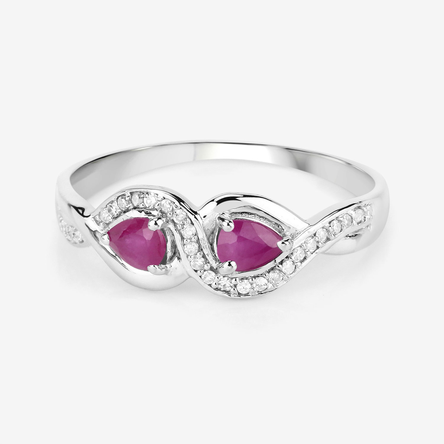 0.47 Carat Genuine Ruby and White Diamond 14K White Gold Ring