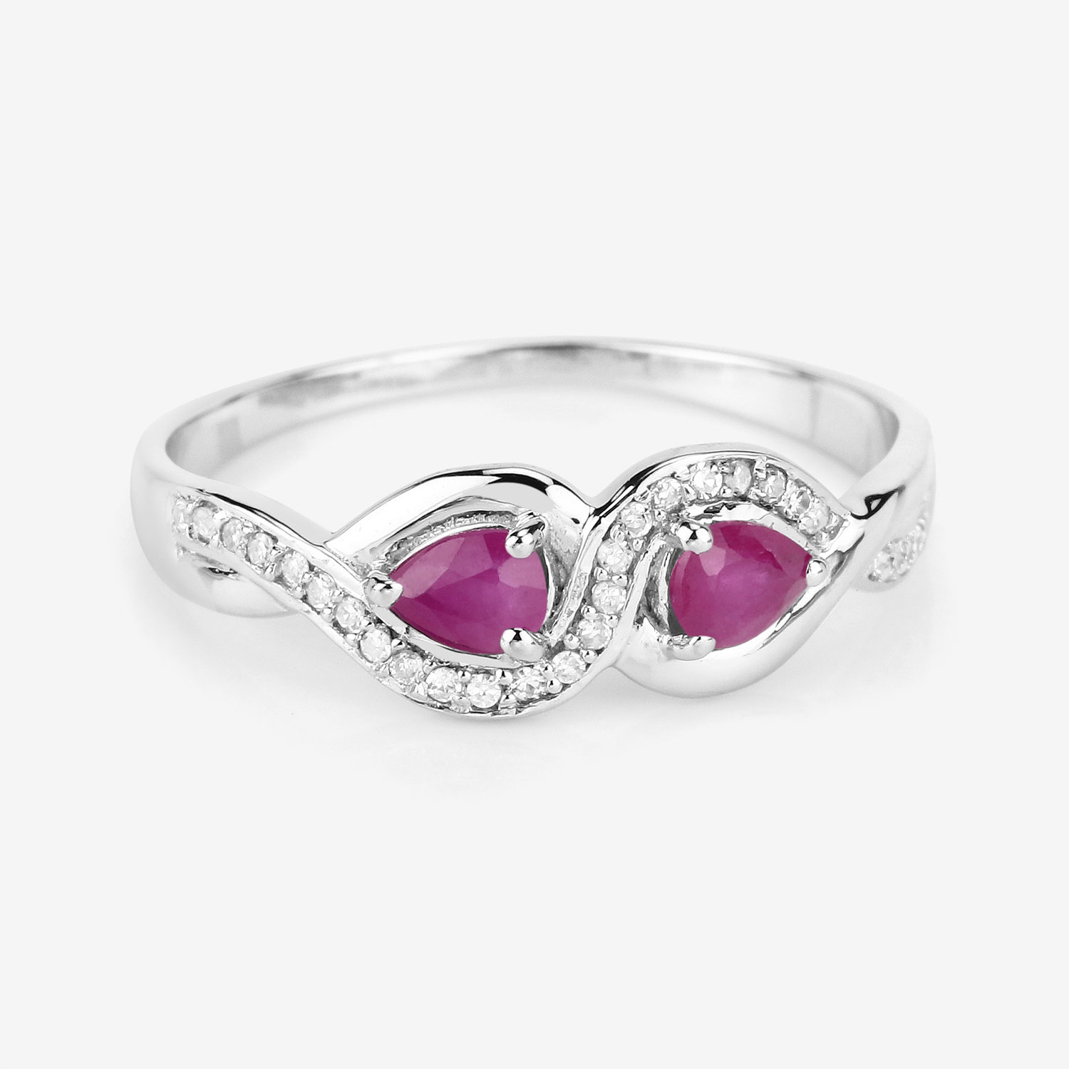 0.47 Carat Genuine Ruby and White Diamond 14K White Gold Ring