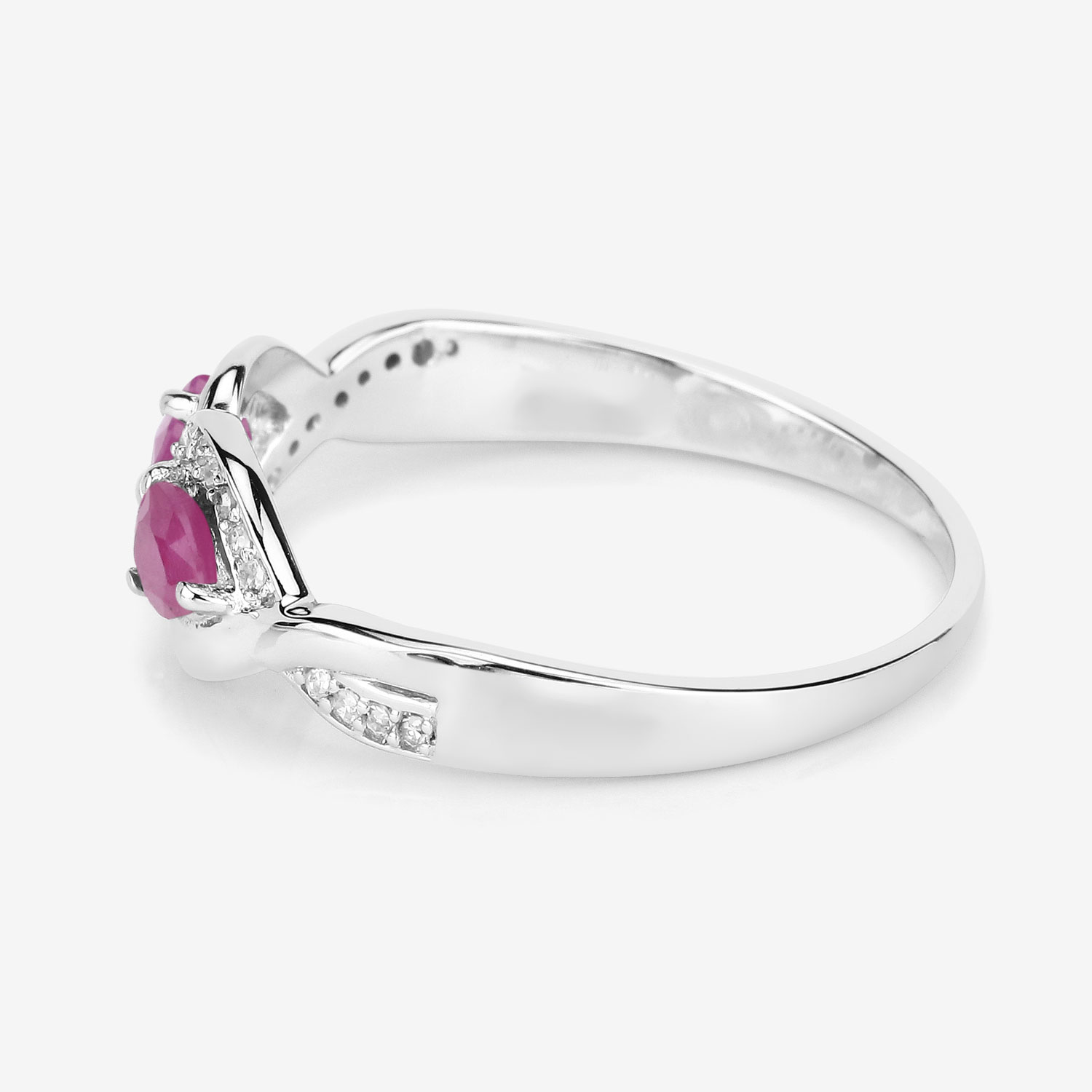 0.47 Carat Genuine Ruby and White Diamond 14K White Gold Ring