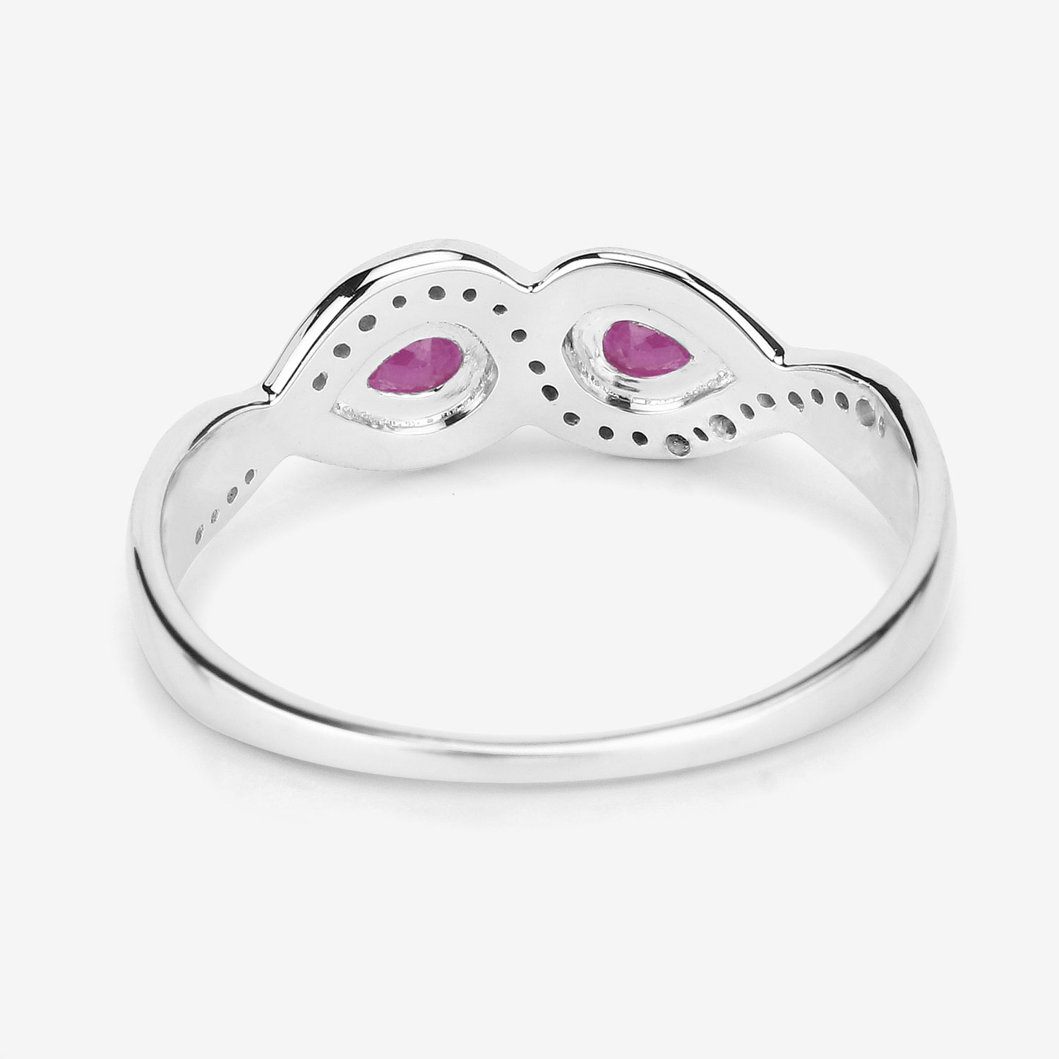 0.47 Carat Genuine Ruby and White Diamond 14K White Gold Ring