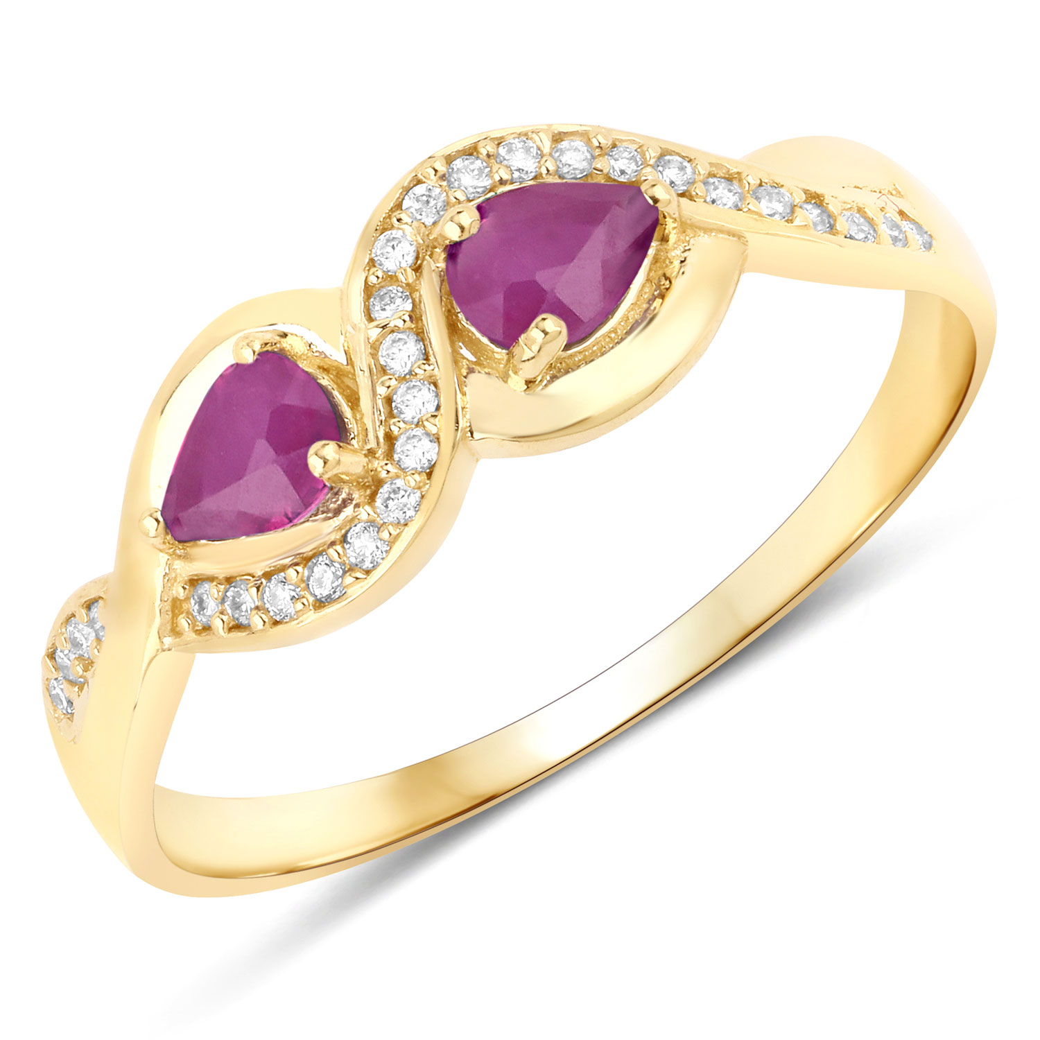 0.47 Carat Genuine Ruby and White Diamond 14K Yellow Gold Ring